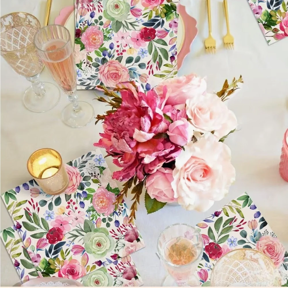 Pack of 40 Watercolor Rose Floral Luncheon Napkins (8008)